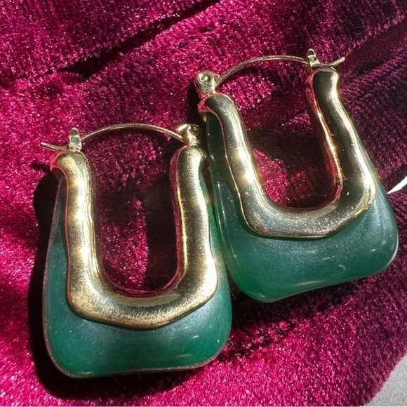 Anthropologie Gold and Green Statement Earrings - Picture 5 of 13